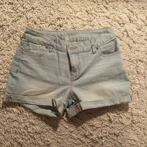 blue and white striped shorts